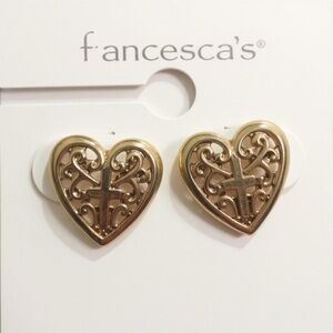 Francesca’s Gold Heart Cross Stud Earrings | Faith Jewelry | NWT